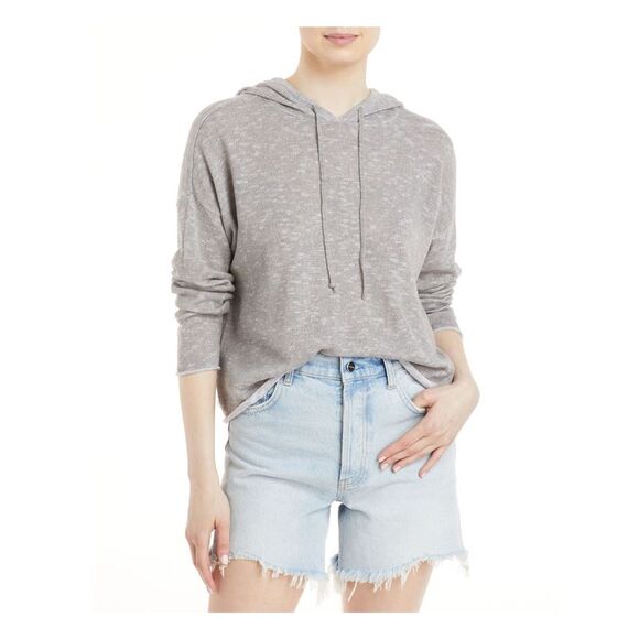 EILEEN FISHER Tops - EILEEN FISHER Womens Gray Knit Tie Raw Hem And Cuffs Long Sleeve Hoodie Top XL